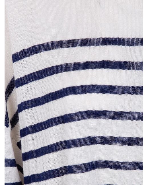 Majestic Blue Oversized Linen 100 Stripes T-Shirt