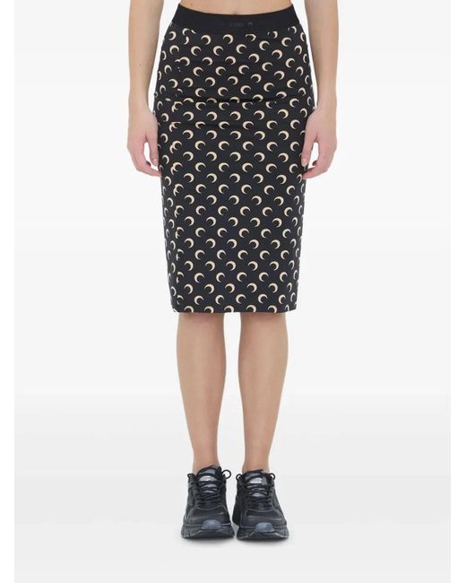 MARINE SERRE Black Moon-Print Midi Skirt