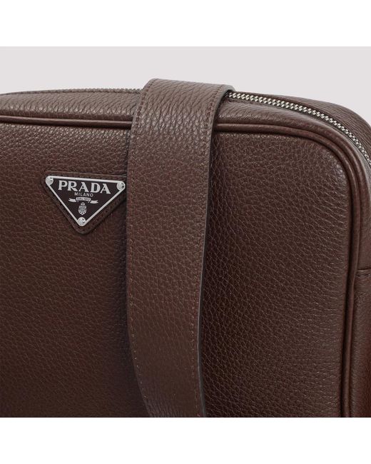 Prada Brown Grained Leather Shoulder Bag for men