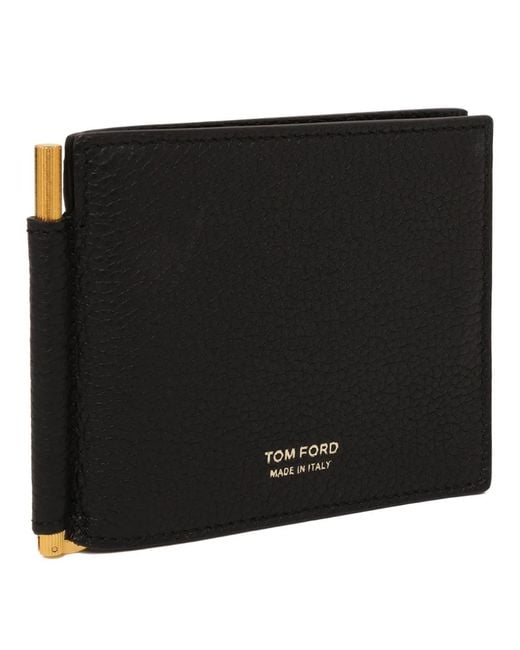 Tom Ford Black Leather T Line Money Clip Wallet for men