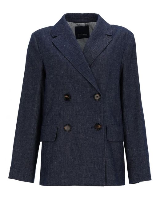 Max Mara Blue S Max Mara Doublebreasted Cotton Blazer