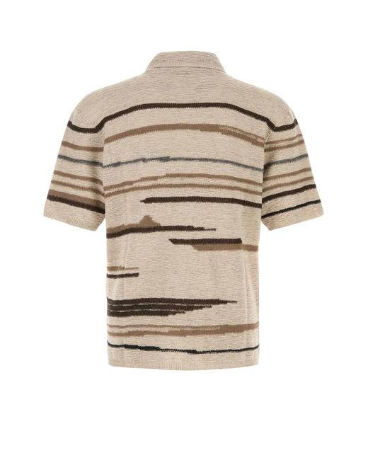 Bottega Veneta Natural Embroidered Cotton Blend Polo Shirt for men