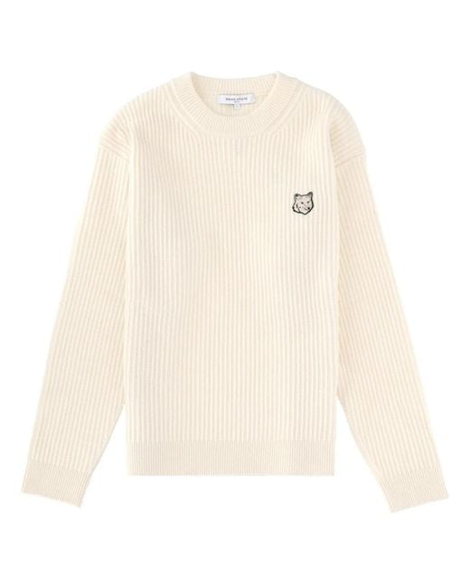 Maison Kitsuné White Ribbed Knit With Fox Patch for men