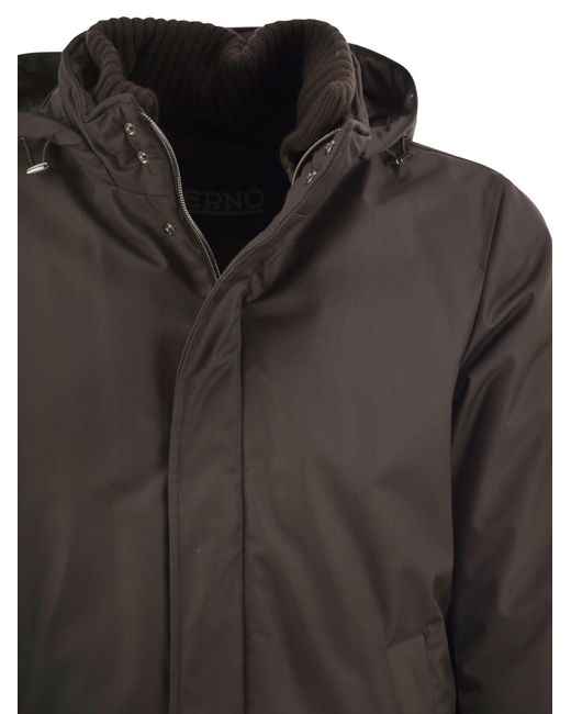 Herno Black Hooded Parka With Knitted Inner Collar for men