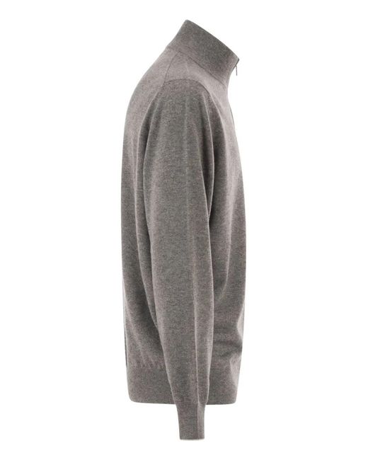 Brunello Cucinelli Gray Cashmere Turtleneck Sweater With Zipper for men