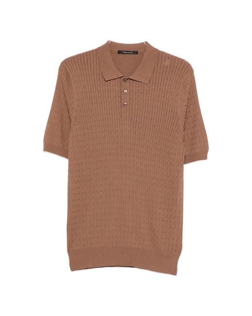 Tagliatore Brown Polo Shirt With Cable Knit for men