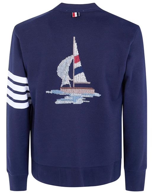 Thom Browne Blue V Neck Cardigan W/ Emb Boat for men