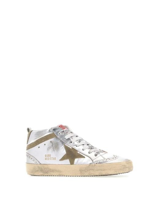 Golden Goose Deluxe Brand White Mid Star Laminated Upper And Spur Suede Star And W