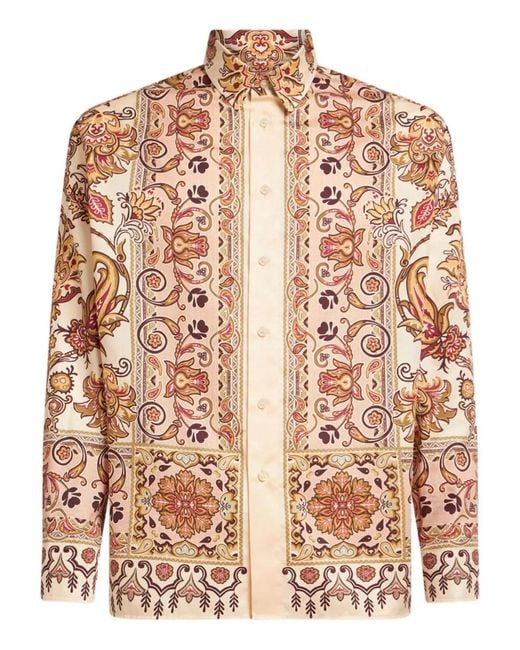 Etro Pink Paisley Print Cotton Shirt for men