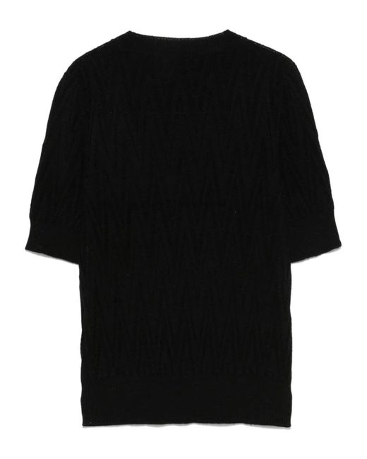 D.exterior Black Merinos Short Sleeves Round Neck