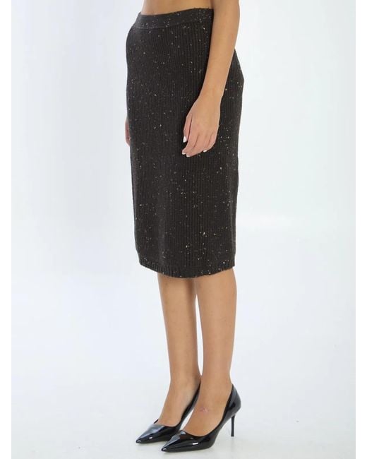 Bottega Veneta Black Melange Dark Wool Blend Skirt