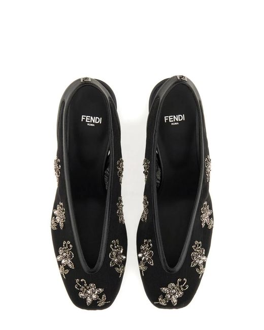 Fendi Black Slingback With Embroidery