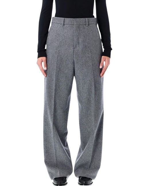 AMI Gray Wool Wide-Leg Trousers