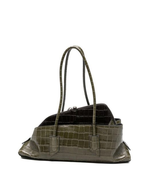 The Attico Black La Passeggiata Small Crocodile-Effect Shoulder Bag With Top