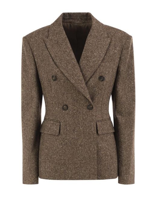Brunello Cucinelli Brown Double-Breasted Tailored Wool Blend Blazer