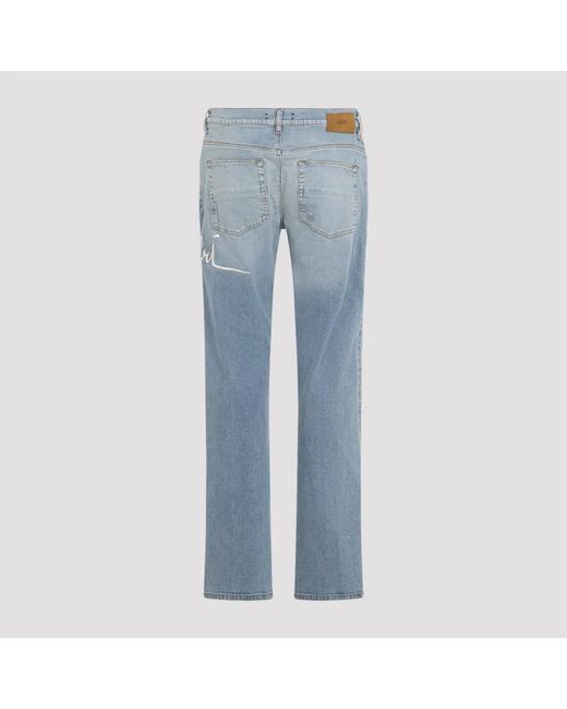 Amiri Blue Worn Slate Cotton Repaired Slim Jeans for men