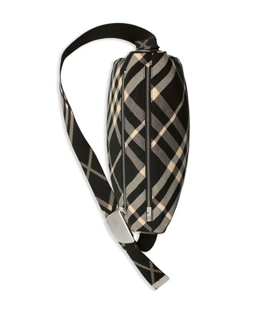 Burberry Black Embroidered Fabric Shield Crossbody Bag for men