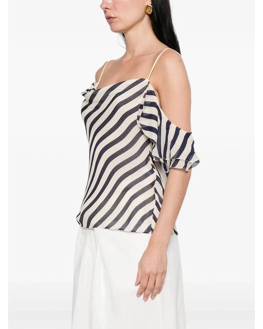 Self-Portrait Blue Stripe Georgette Top