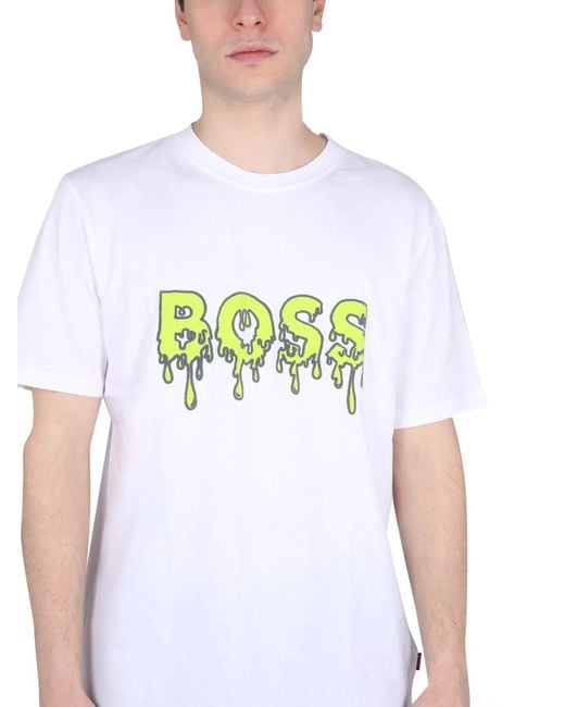 Boss White Logo Print Tshirt for men