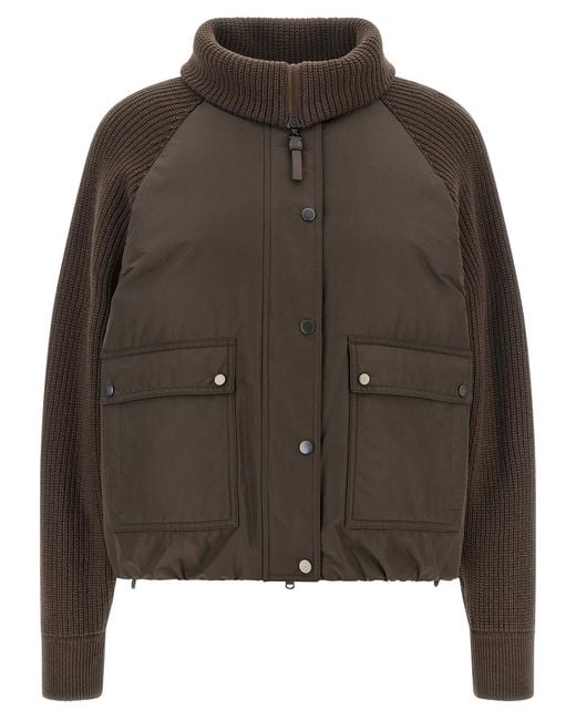 Brunello Cucinelli Green Knit Insert Down Jacket
