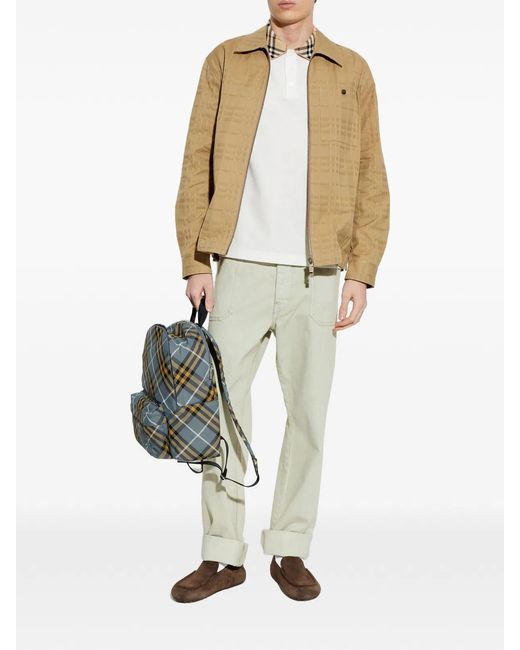Burberry White Check Collar Polo Shirt for men