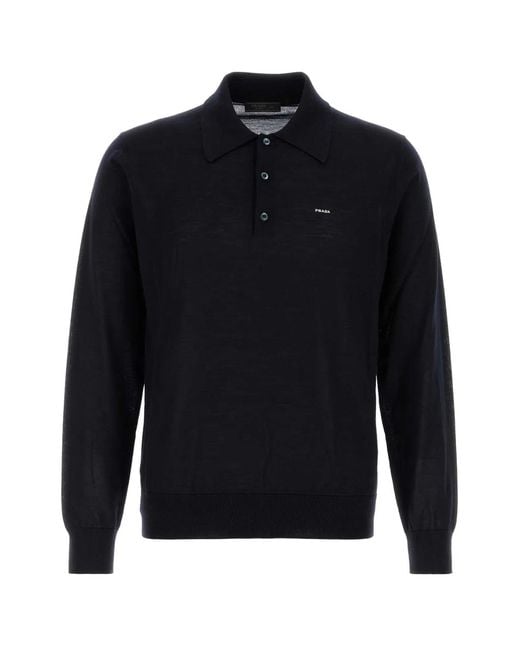 Prada Blue Midnight Wool Polo Shirt for men