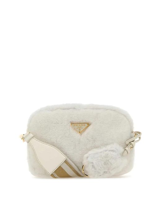 Prada White Shearling Crossbody Bag