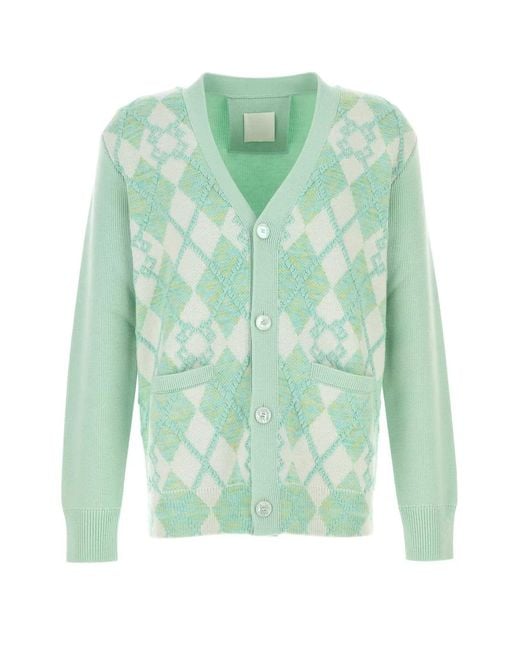 Givenchy Green V Neck Cardigan Integral Pockets for men
