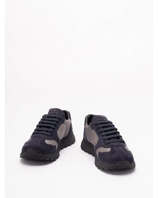 Prada Blue Suede And Re-Nylon Sneakers for men