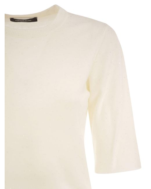 Fabiana Filippi White Virgin Wool Jumper With Micro Sequins