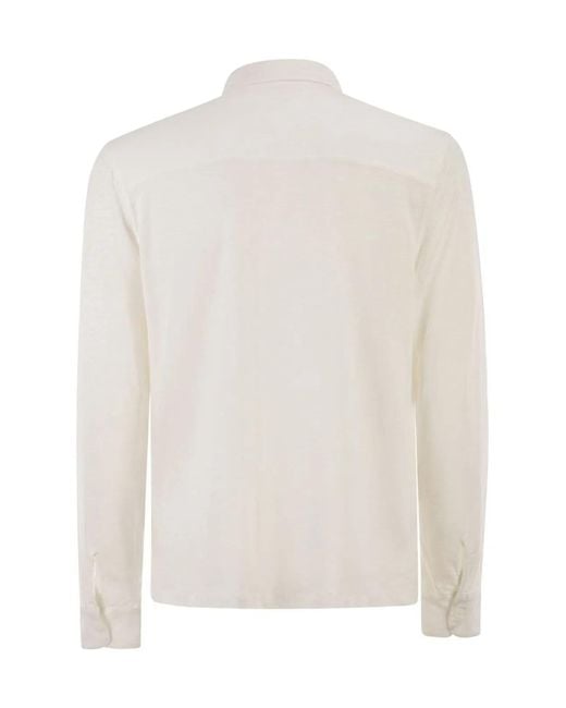 Majestic White Stretch Linen Shirt With Front Button Fastening for men