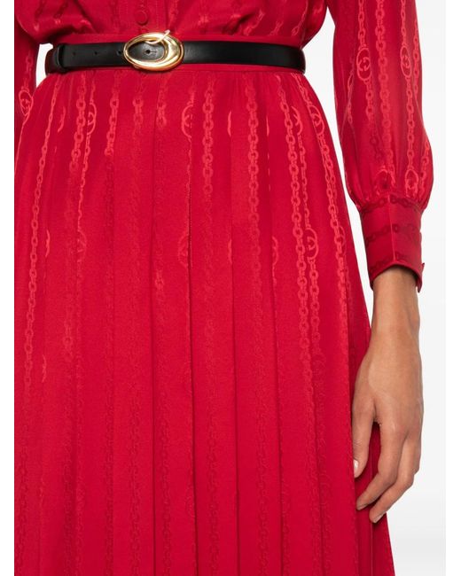 Gucci Red Pleated Silk Twill