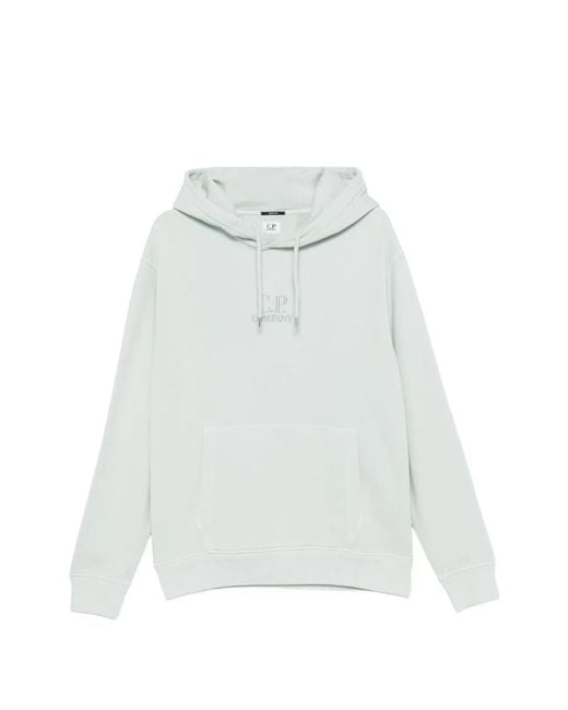 C P Company White C.P.Company Sweat Hooded Misty Cotton Sweatshirt for men