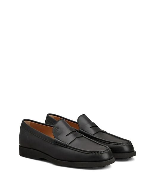 Tod's Black Leather Loafers for men