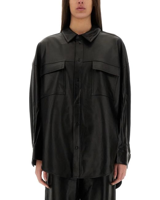 MICHAEL Michael Kors Black Button-Up Oversized Lamb Leather Jacket