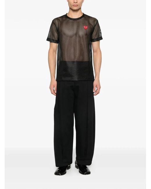 COMME DES GARÇONS PLAY Black T-Shirt Emblem Mesh Heart