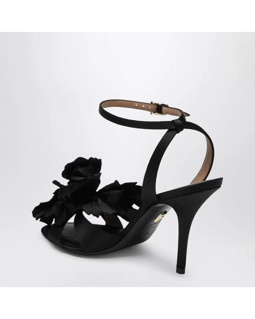 Ferragamo Black Satin Flower Sandals