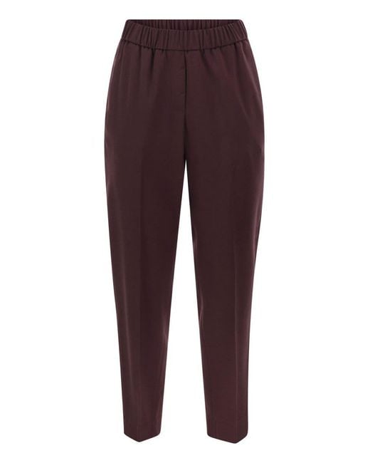 Peserico Purple Virgin Wool Trousers With Elasticated Waistband
