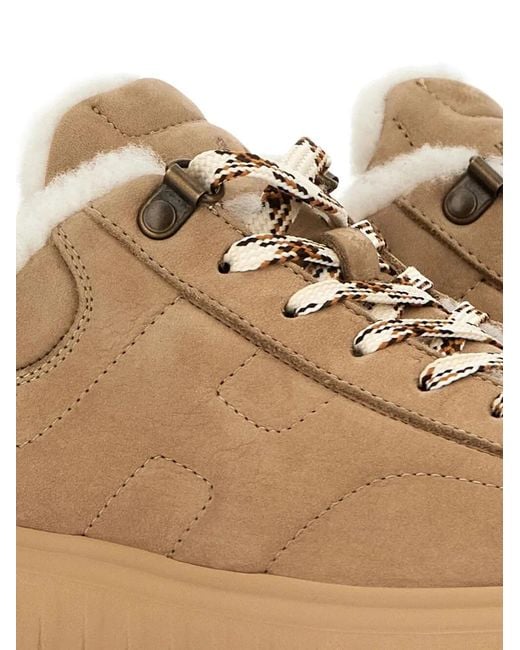 Hogan Natural H-Stripes Suede Sneakers With Shearling Lining