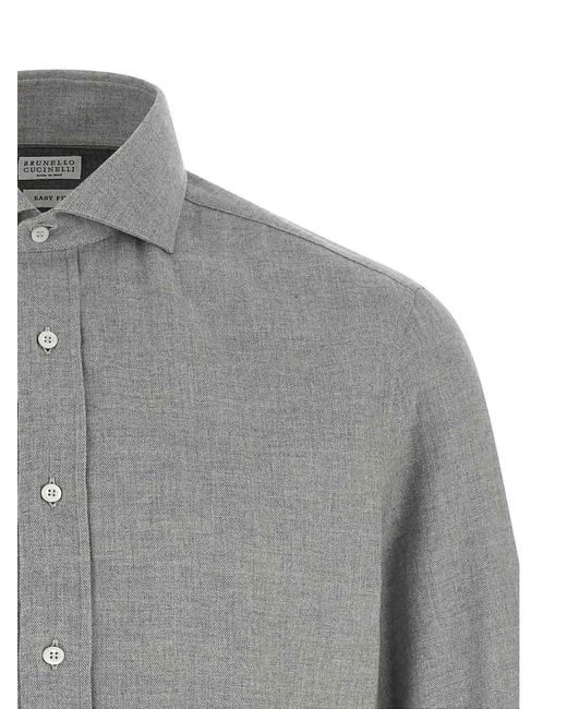Brunello Cucinelli Gray Cotton Shirt for men