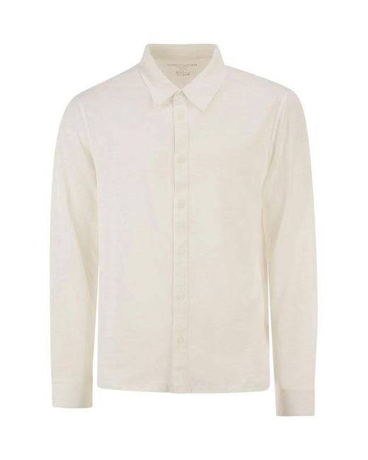 Majestic White Stretch Linen Shirt With Front Button Fastening for men