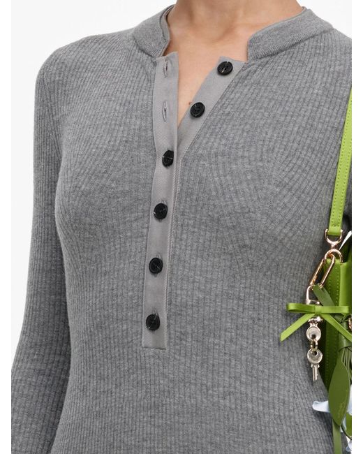 Self-Portrait Gray Knitted Romper With Buttons
