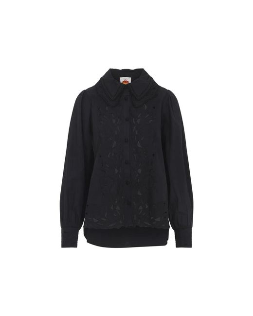 Farm Rio Blue Ebroidered Long Sleeve Cotton Shirt