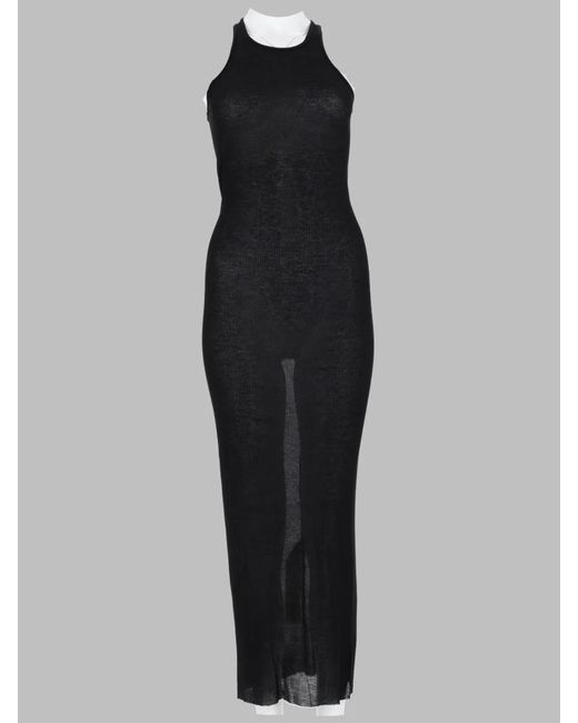 Rick Owens Black Sleeveless Form-Fitting Midi Dress With Collar Detail