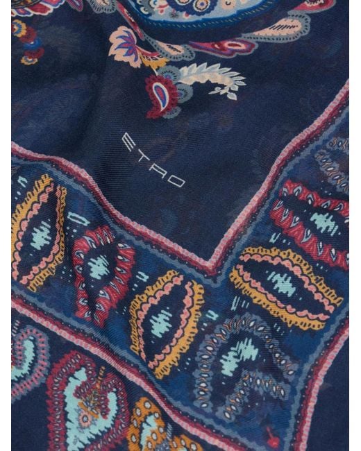 Etro Blue Dark Floral Print Paisley Scarf for men