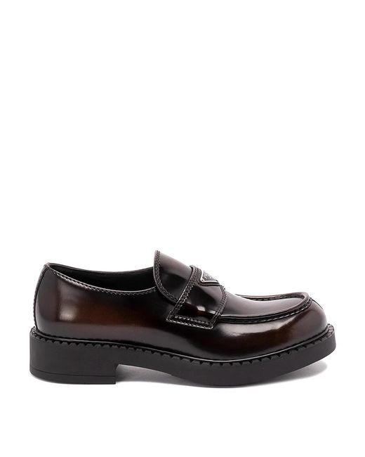 Prada Black 'Chocolate' Brushed Leather Loafers for men