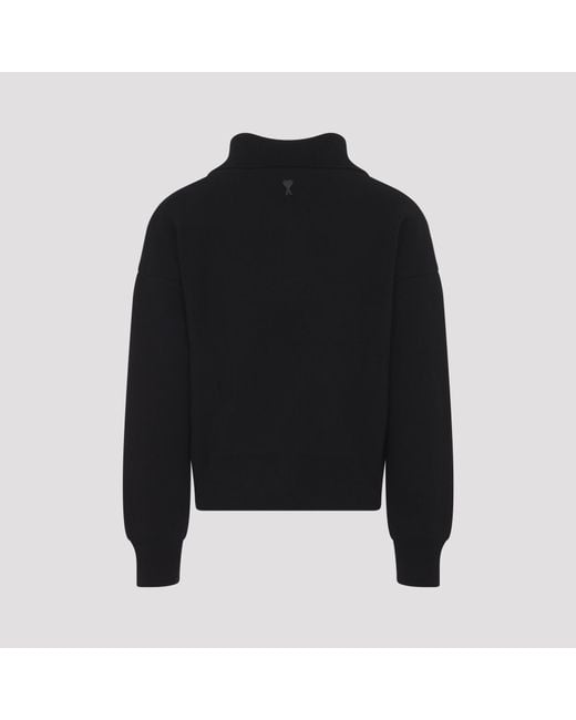 AMI Black High Buttoned Collar Sweater for men