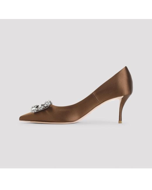 Roger Vivier Brown Cacao Flower Strass 65 Viscose Pumps