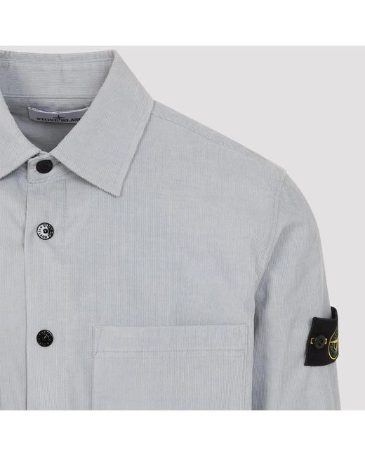 Stone Island Blue Corduroy Shirt Buttoned Cuffs for men