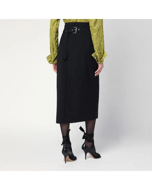 Dries Van Noten Black Wool And Mohair Midi Skirt